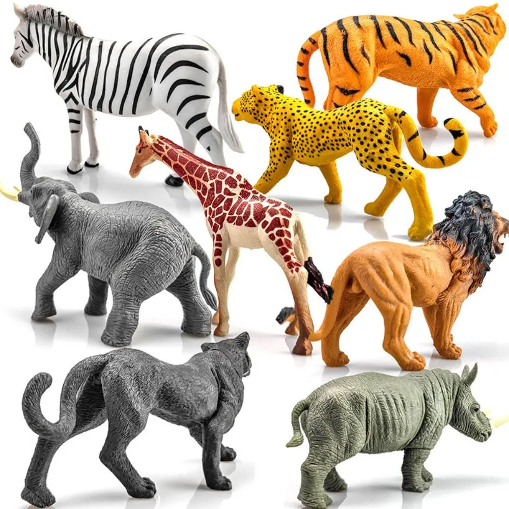 Funny Artificial Jungle Wild Animal Model Panther Horse Realistic Tiger Toy Giraffe Polar Bear Mini Elephant Model Kids