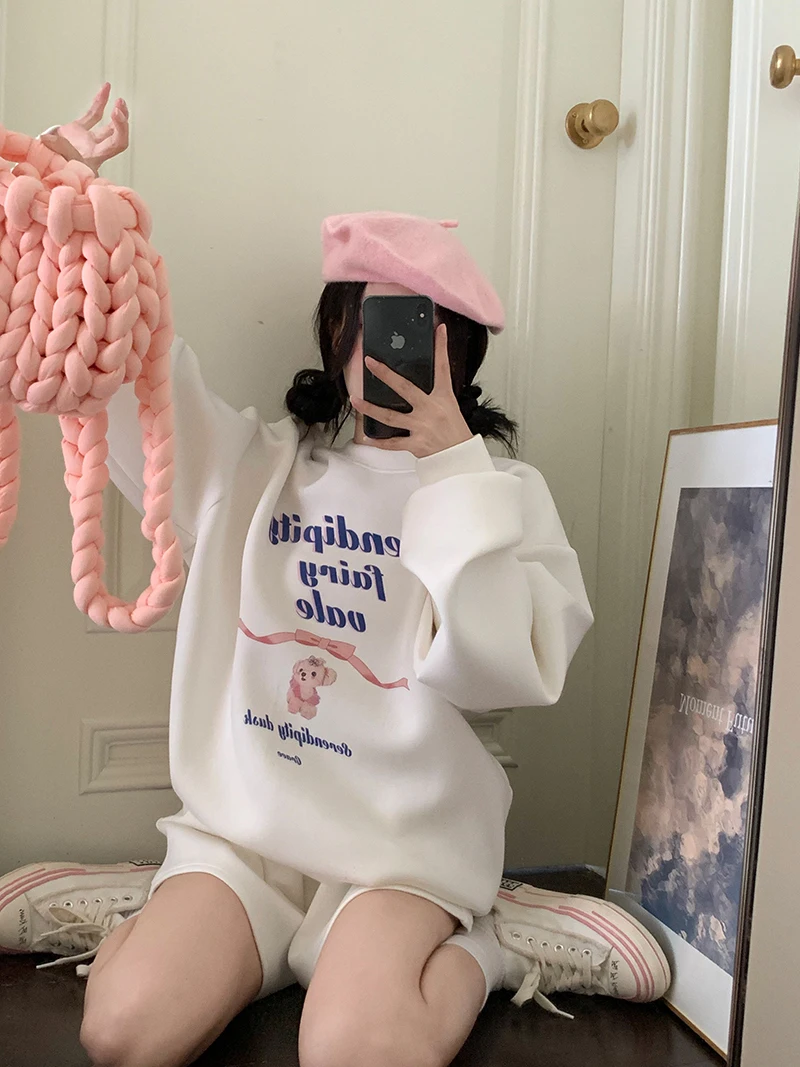 White Letter Cute Ladies Hoodie Harajuku Winter Print Top Aesthetic Funny Sweatshirt Clothes for Women