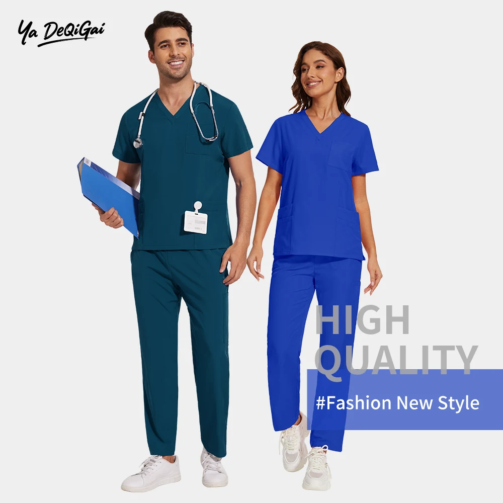 

Unisex Nursing Articles Surgical Uniform Woman Short Sleeve Top Pant Hospital Set Pet Shop Doctor Scrub Medical Surgery Workwear