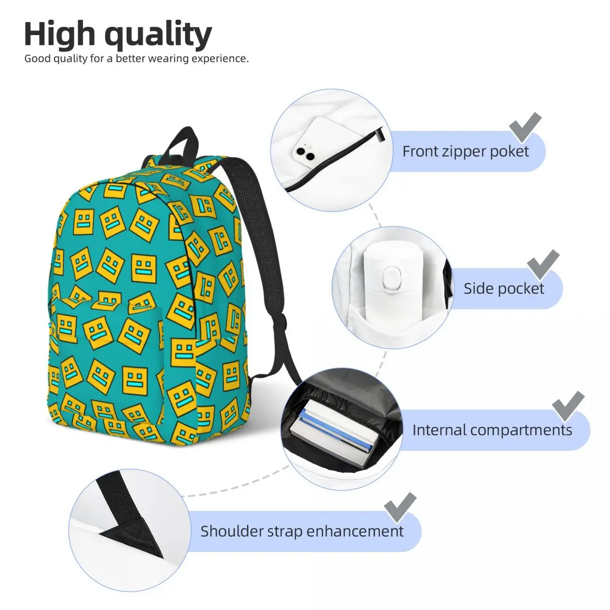 Geometry Cube Dash Gaming per uomo donna studente scuola Bookbag Canvas Daypack elementare High College escursionismo