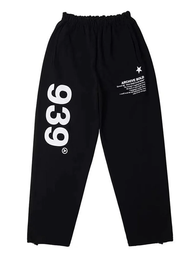 QWEEK Korean Fashion Letter Print Joggers Sweatpants Women Kpop Streetwear Black Oversized Wide Leg Sports Pants Hip Hop Punk