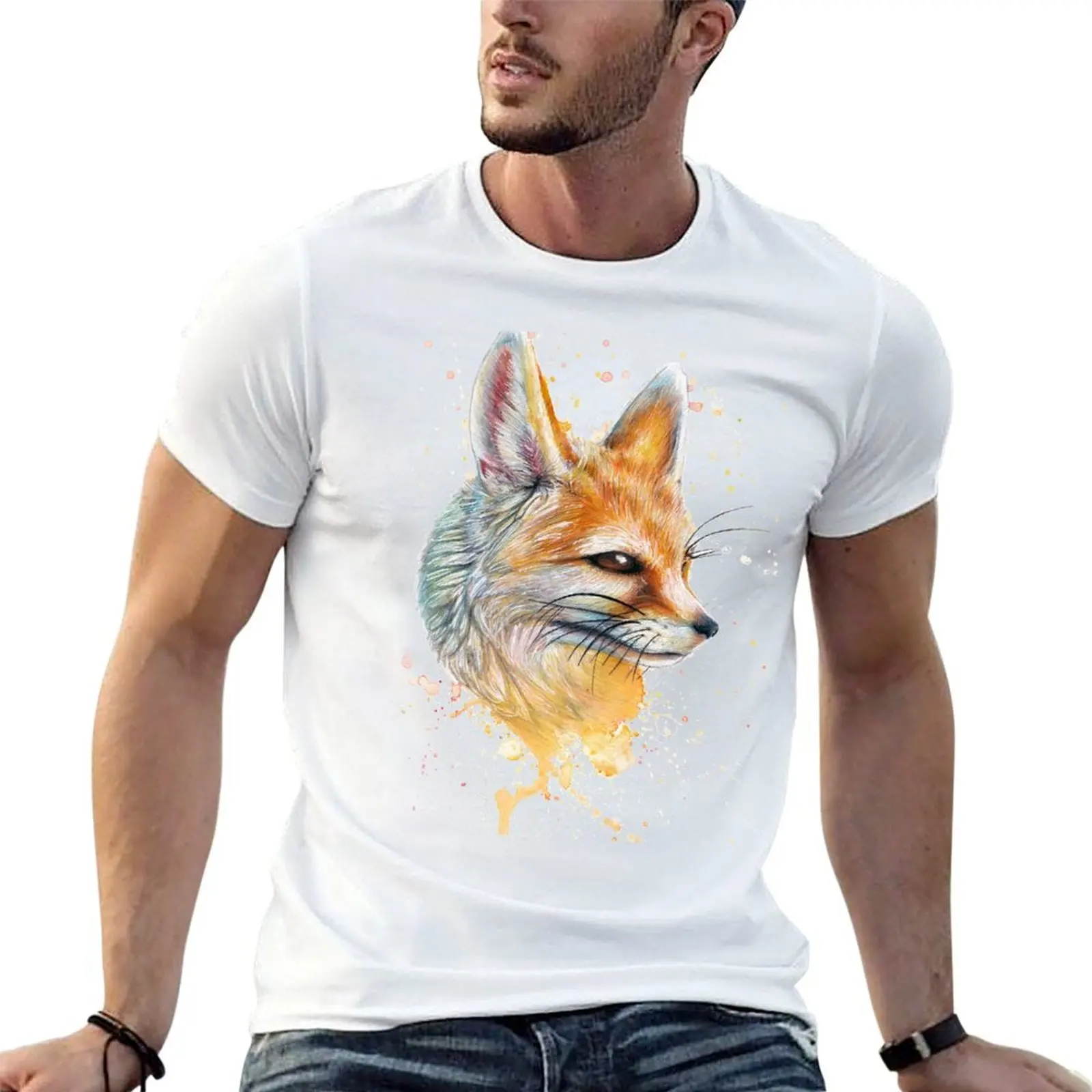 

Splatter Paint Fennec Fox Illustration T-Shirt t shirts designer funny t shirts cotton T-Shirt