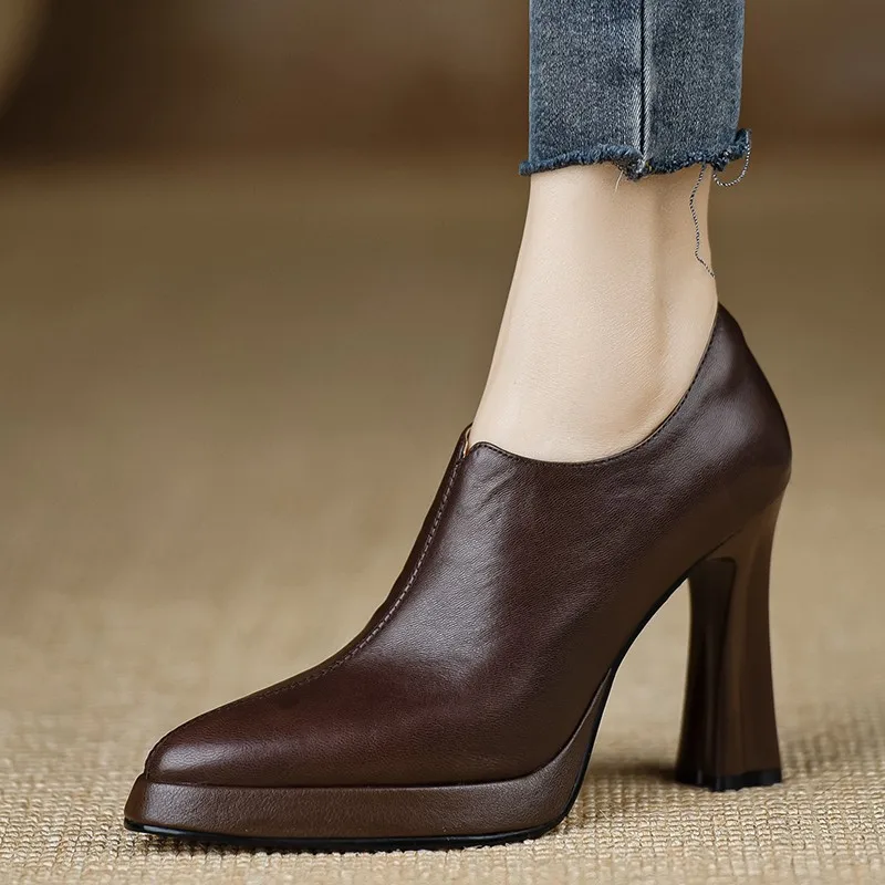 2024 New Soft Leather Women Ankle Boots Platform Short Booties Winter Botas Warm Shoes Round Toe Back Zip Black Brown