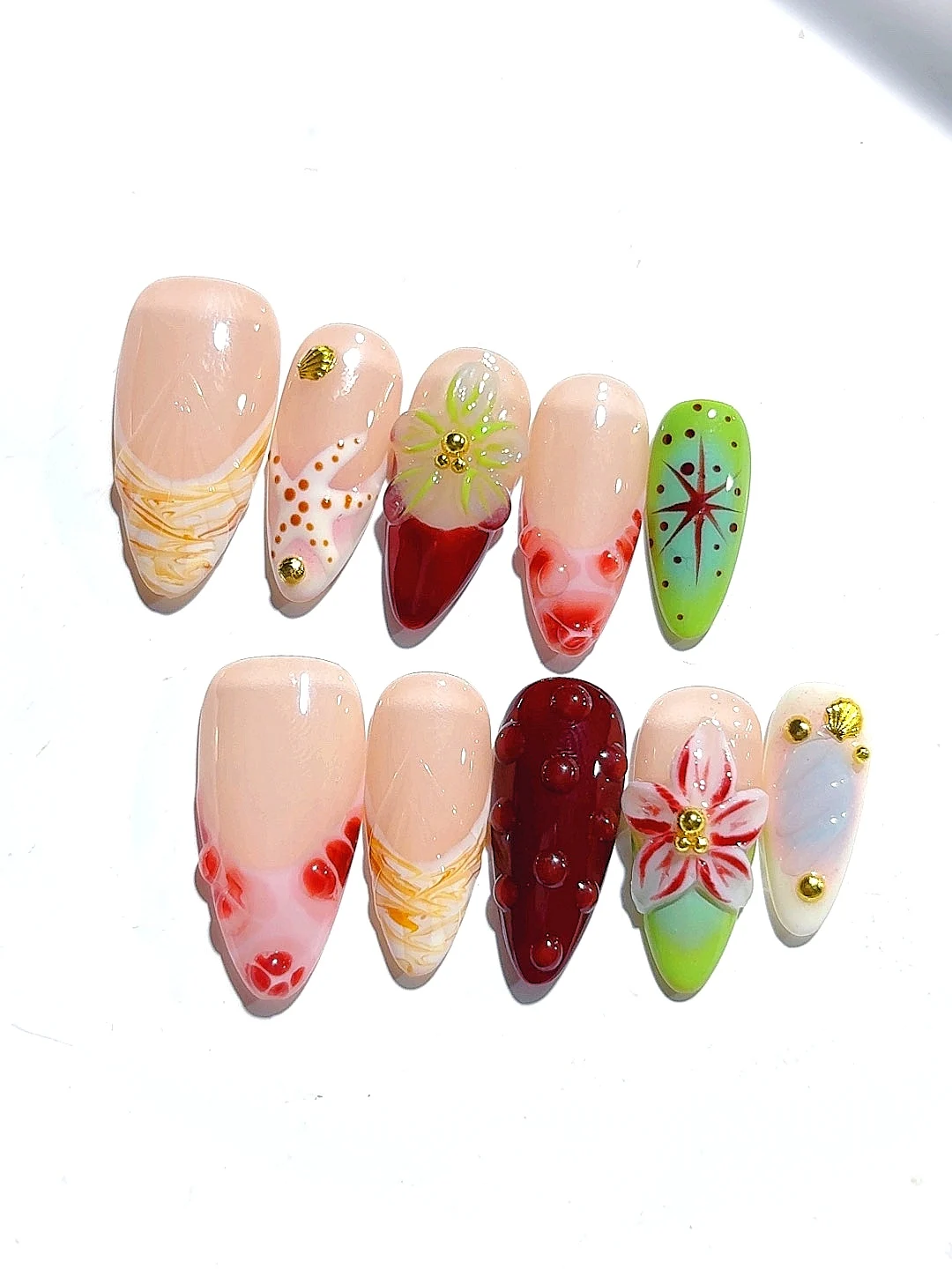 

Многоцветный градиент, трехмерный цветок, сладкий крутой стиль, дизайн ногтей, модный маникюр (D432)