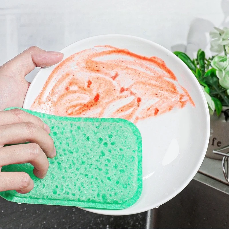 6PCS Kitchen Cleaning Sponge High Foam Porous Scouring Pad Reusable Dishwashing Scrubber For Dish Plate Household Cleaning