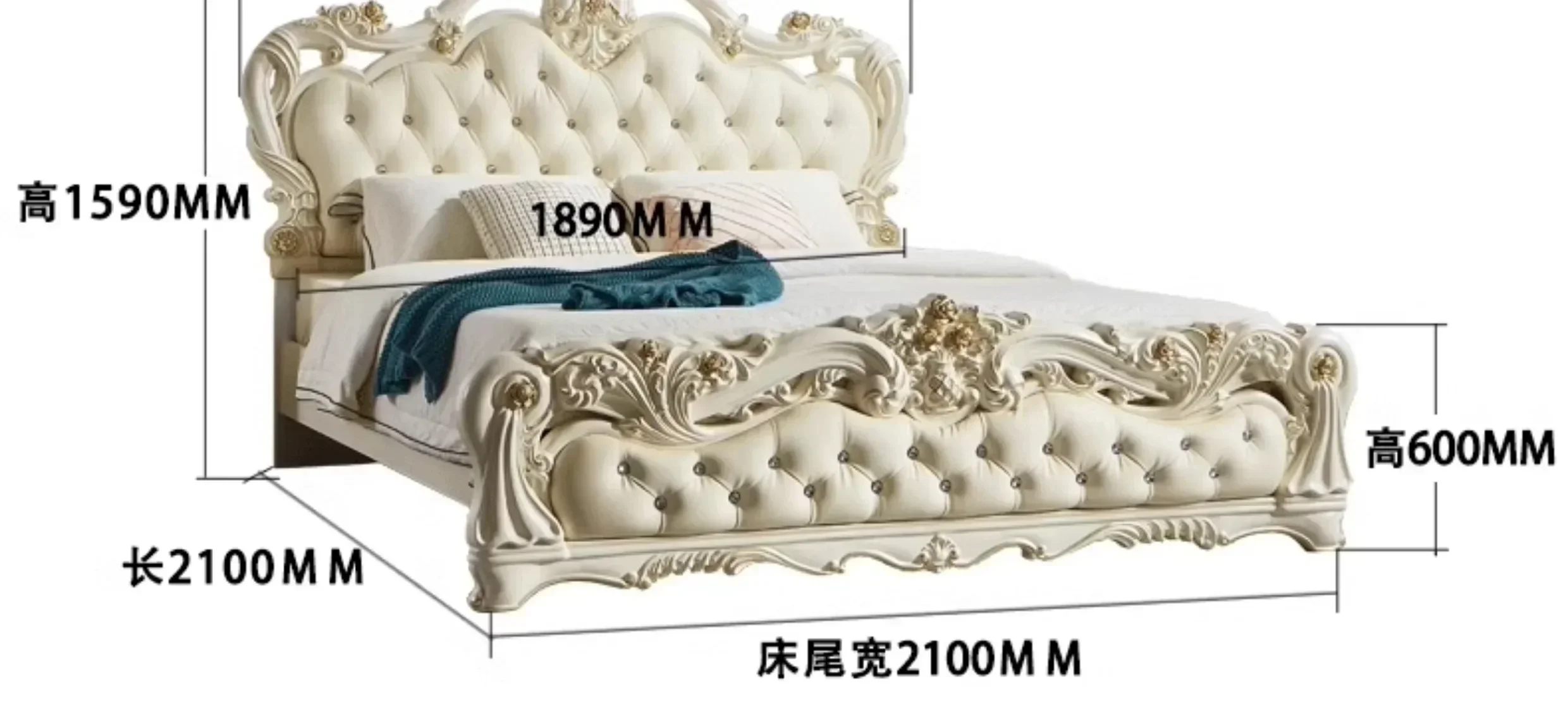 #European Bedroom Design Frame Luxury Double Bed Princess Sleeping Platform Safe Sofa Headboards Cama Home Furniture 180x200cm
