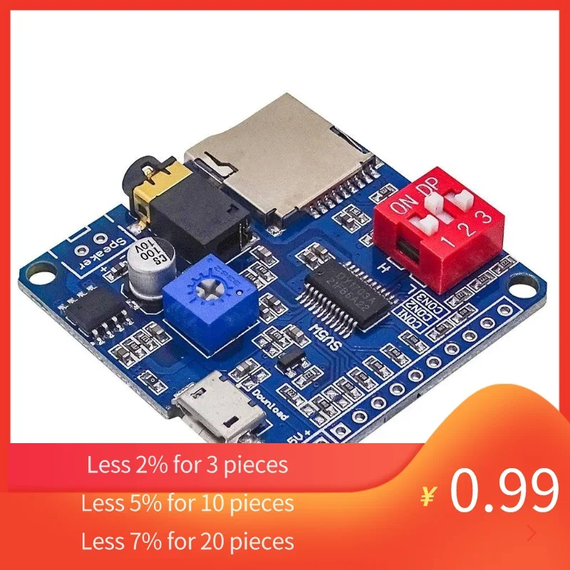 Voice Playback Module Board MP3 Music Player 5W MP3 Playback Serial Control SD/TF Card for Arduino DY-SV5W