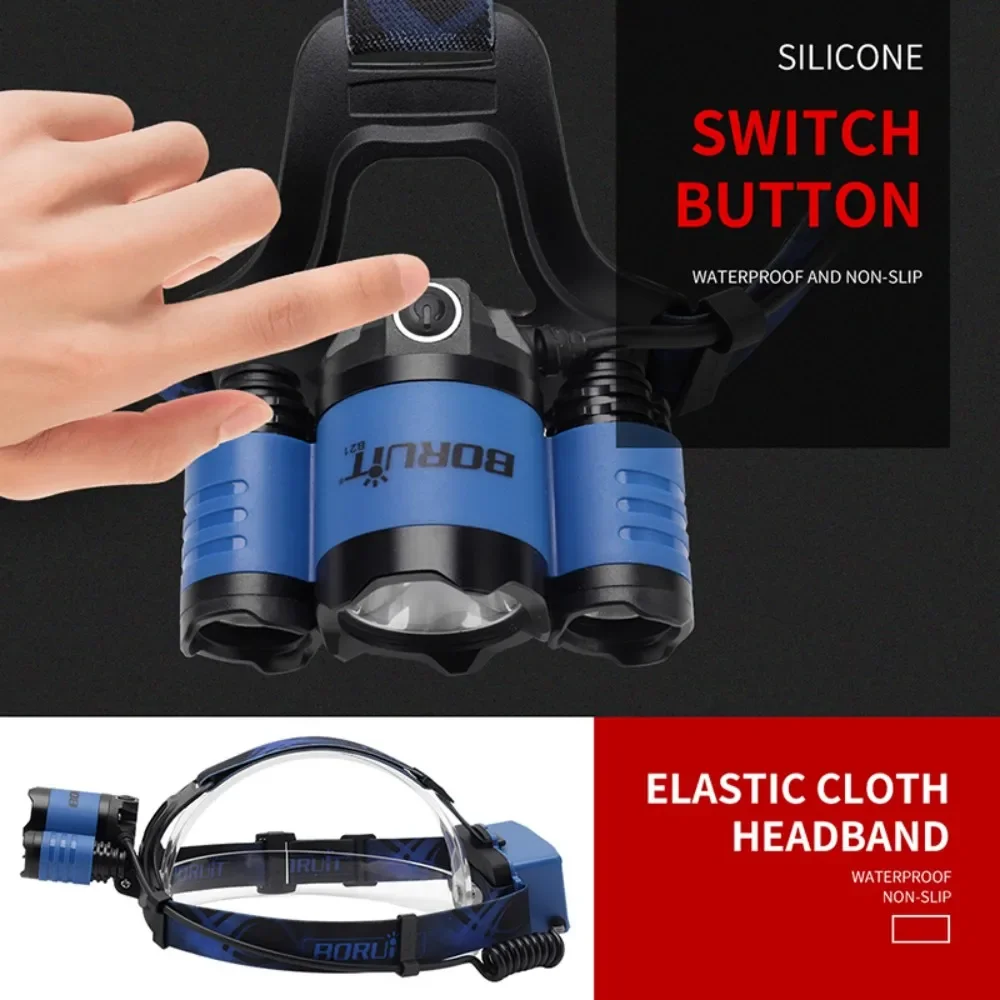 BORUiT B21 3000LM LED Headlamp 4-Mode Mirco USB Rechargeable Power Bank Headlight Waterproof Outdoor Camping Head Torch
