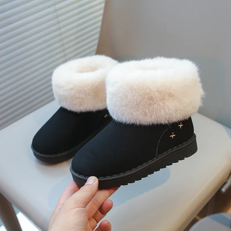 Kids Winter Boots for Boys Girls Unisex Children Ankle Thermal Boots Thick Plush Fluffy Warm 2024 Autumn Winter Girls Flock Shoe