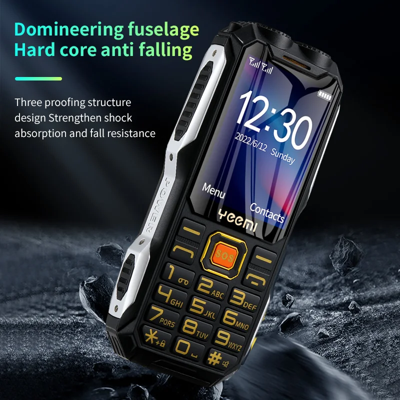 YeeMI Q8 Rugged Waterproof 4G Full Band Feature Phone 2.6Inch HD SOS Button Big Loudspeaker LED Light 4800mAh Battery Cellphone