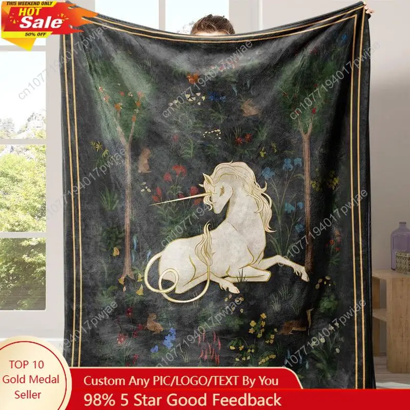 

Unicorn Pattern Flannel Blanket 1 Count SoftWarm Throw Blanket with Storage Bag, Air-conditioned Room Custom Blankets