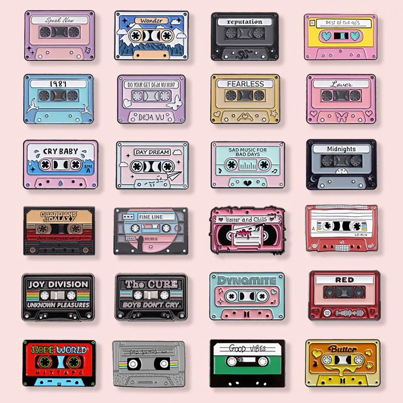 

10-30PCS Creative Music Tape Metal Pins Random Tape Punk Ename Badges Daydream Hope World Rainbow Brooch For Backpack Jewelry