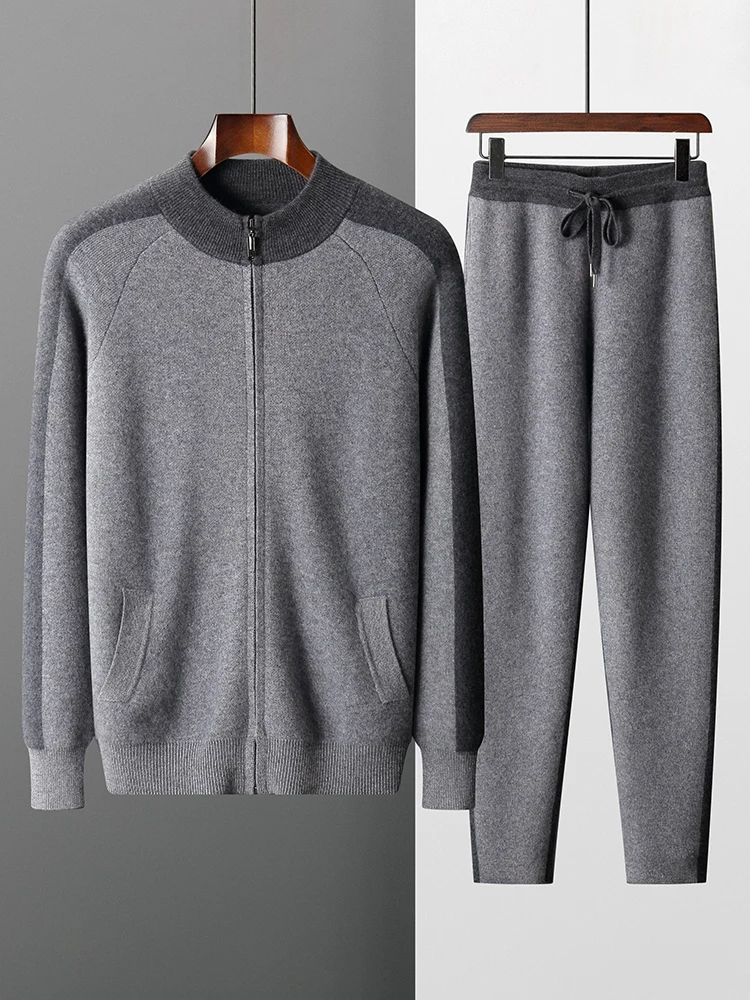 

MEETCC мужской кашемировый кардиган костюм осень-зима спортивный повседневный свитер 100% кашемировые брюки-карандаш утолщенный теплый костюм уютное пальто