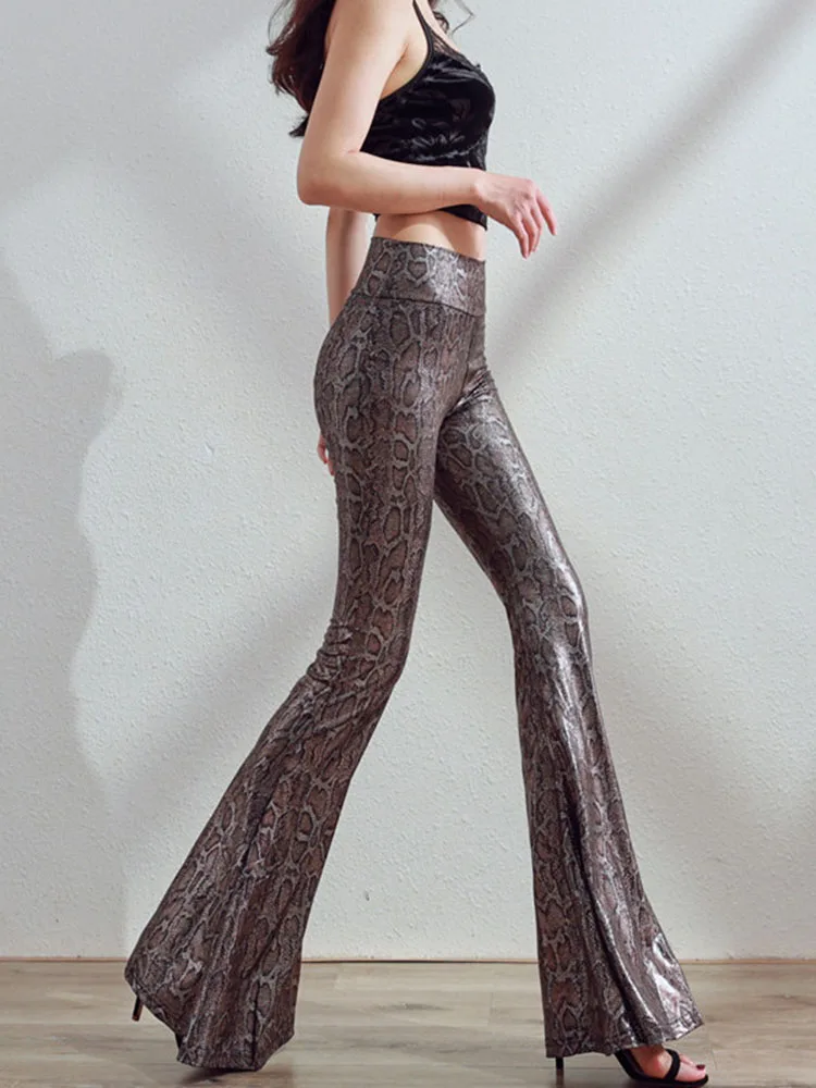 

Women Pants New Arrival High-Waisted Flare Pants Gilded Leopard Print Stretchy Bodycon Sexy Versatile Thin Layer Pants PT011