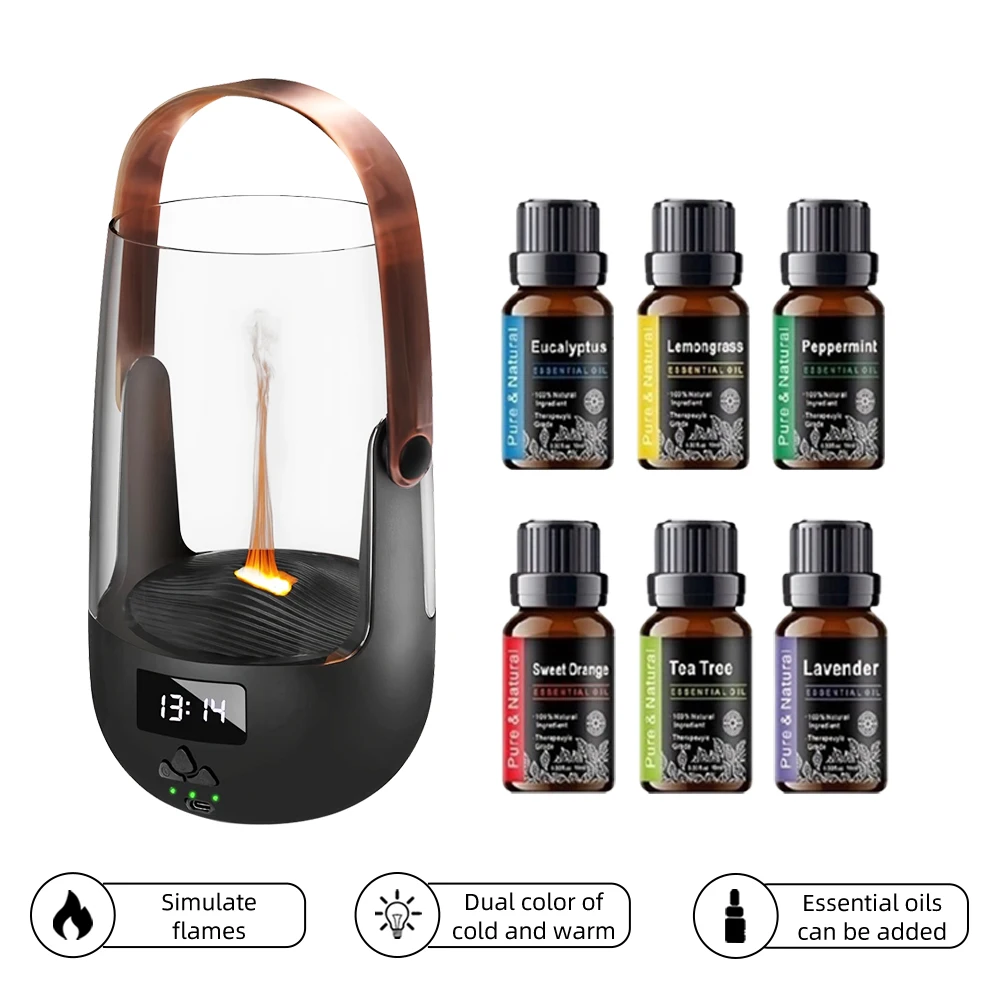 

200ML Vintage Aromatherapy Diffuser 6-in-1 Relaxation Solution with Flame Effect, Smart Timer, Mood Lighting & Safe Auto-Off (I