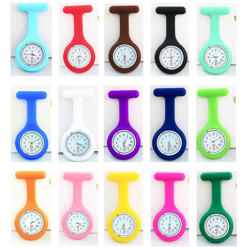 100pc Wholesale Silicone Nurse Watch Brooch Tunic Fob Watchs Free Battery Pocket Watch Enfermera Doctores Electronic Watches