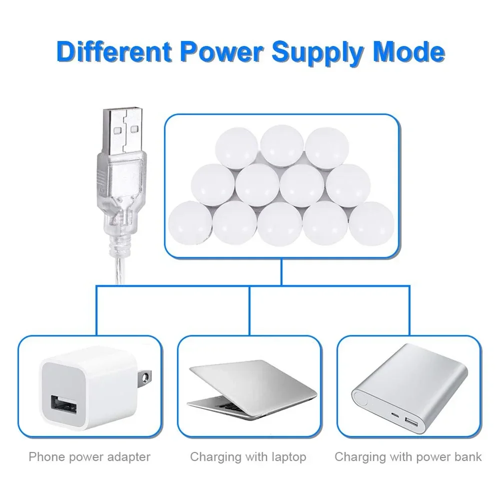 หลอดไฟ LED 12ดวงสามารถถอดออกได้ไฟหน้ากระจกแต่งหน้ามีช่องเสียบ USB กระจกเครื่องสำอางมีไฟโต๊ะเครื่องแป้งกระจกเงาโต๊ะเครื่องแป้งไฟหน้ากระจก S