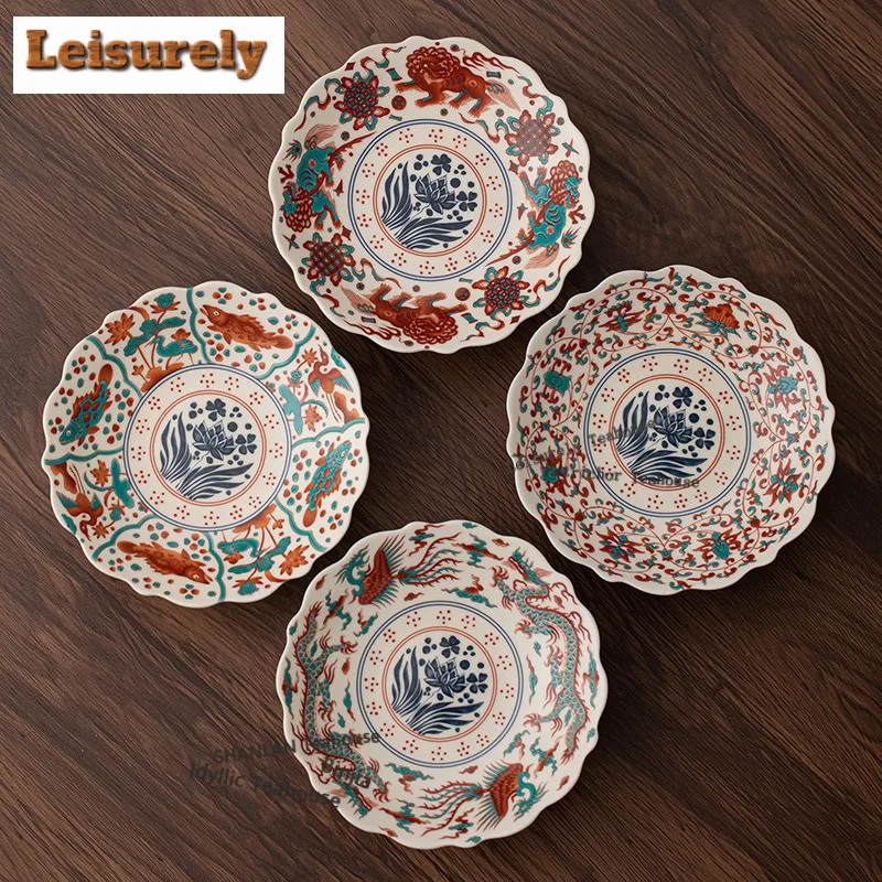 

Ru Kiln Doucai Fruit Dishes Vintage Pastry Plate Dessert Candy Dish Household Sharing Plate Chinese Tea Set Supplies Ornaments