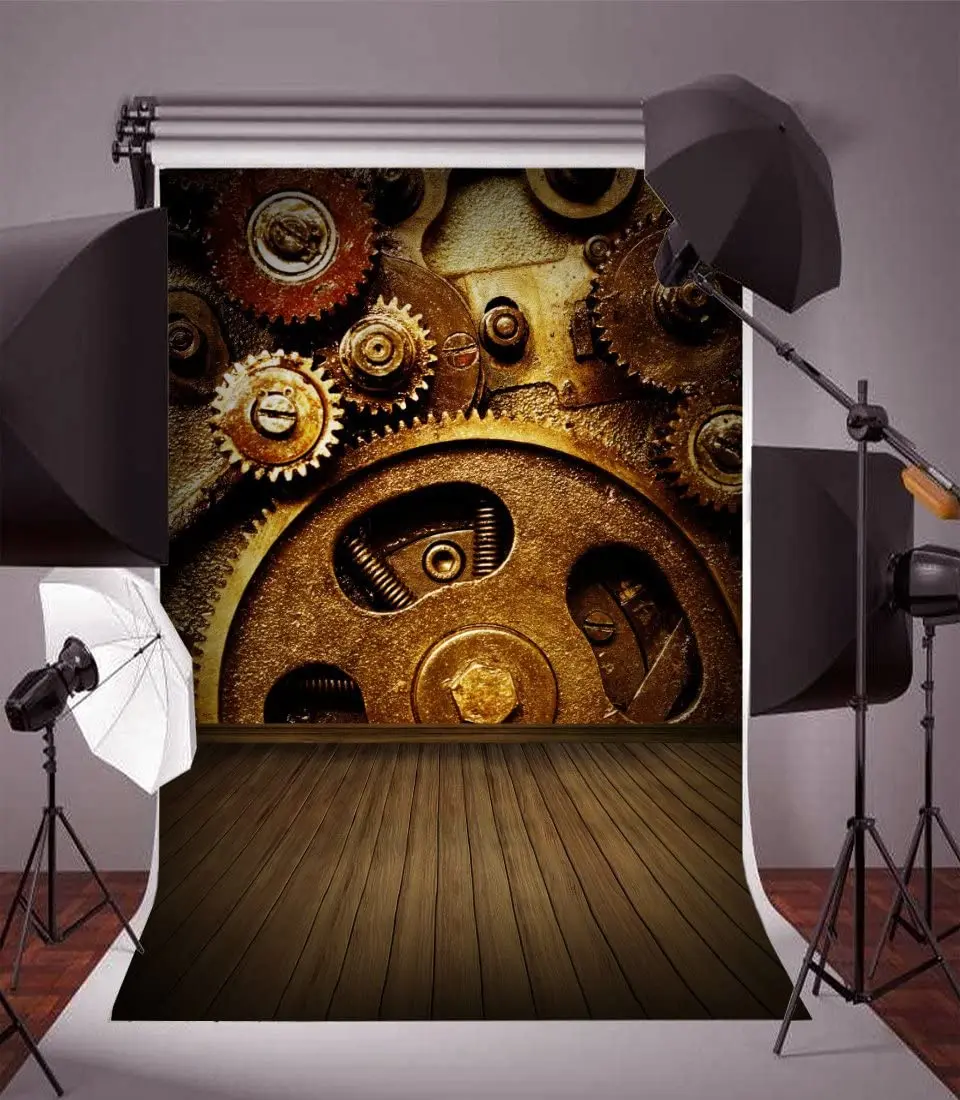 

Vintage Steampunk Photography Backdrop Mechanical Gears Industrial Scene Stripe Nostalgic Photo Studio Adult Portrait Background