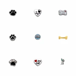 Pet Dog Cat Paw Floating Charms 10pcs Mixed Style For Glass Living Memory Locket Women Jewelry Making DIY Accessories Women Gift