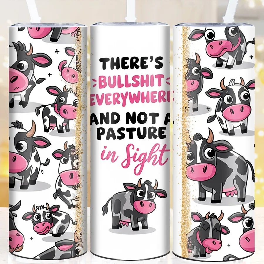 Vasos de fiesta con estampado 3D de vaca lechera, tapa de paja de 20oz, tazas de café portátiles de acero inoxidable rectas y delgadas, regalos de viaje para vacaciones