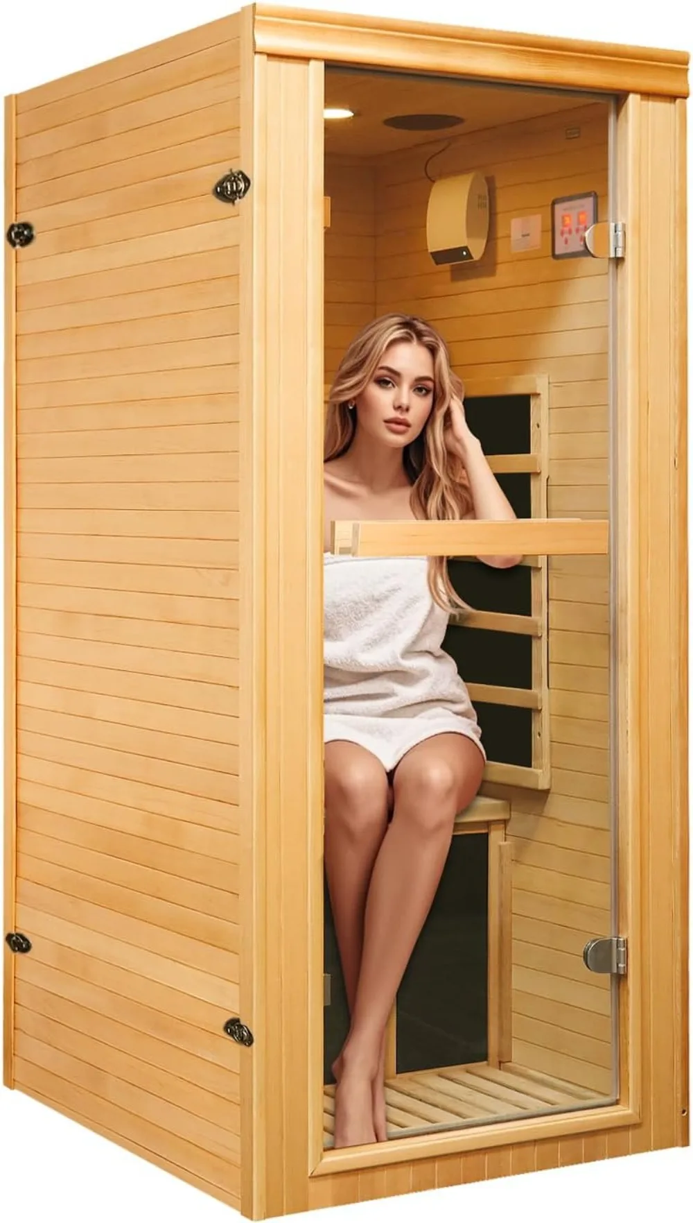 Mini Home Sauna,Far Infrared Sauna,Indoor Dry Personal Sauna Room,Hemlock Wood Sauna,with 5 Heating Panels, Heating Machine