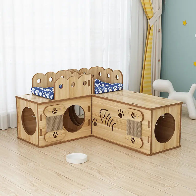 

Cat Nest Four Seasons Universal Sitting Cat Tunnel Cat Scratching Board Cat Toy Solid Wood Drill Hole House Small Dog Pet Nest