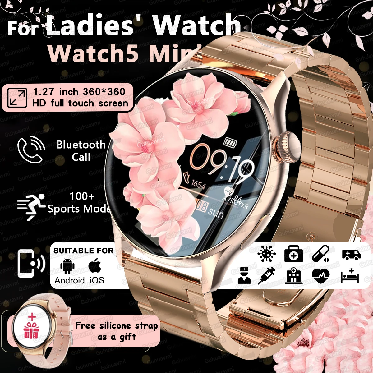 

2026Новые оригинальные часы5 Мини GPS NFC Смарт-часы Женские спортивные треки Пульсометр Пульсоксиметрия Водонепроницаемые Bluetooth Вызов Смарт-часы Леди