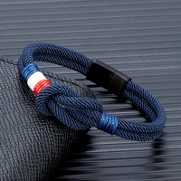 MKENDN Black Stainless Steel Square Knot Rope Bracelet Men Women Handmade Woven Double-Layer Design France Flag Couple Jewelry