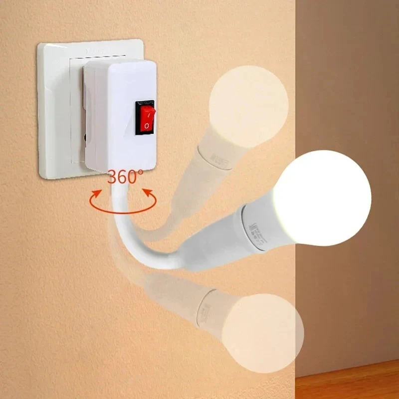 E27 Direct Plug in Swivel Head E27 Socket Bulb Holder with Switch EU Plug LED Table Lamp Stainless Steel Hose Steering Lever