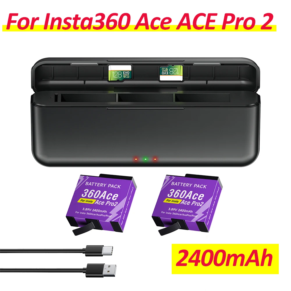 2400mAh Akku für Insta360 Ace Pro 2 Insta360 Ace Pro + 3-Slot LCD-Ladegerät für Insta360 Ace Insta 360 Ace Pro 2 Kamera-Akku