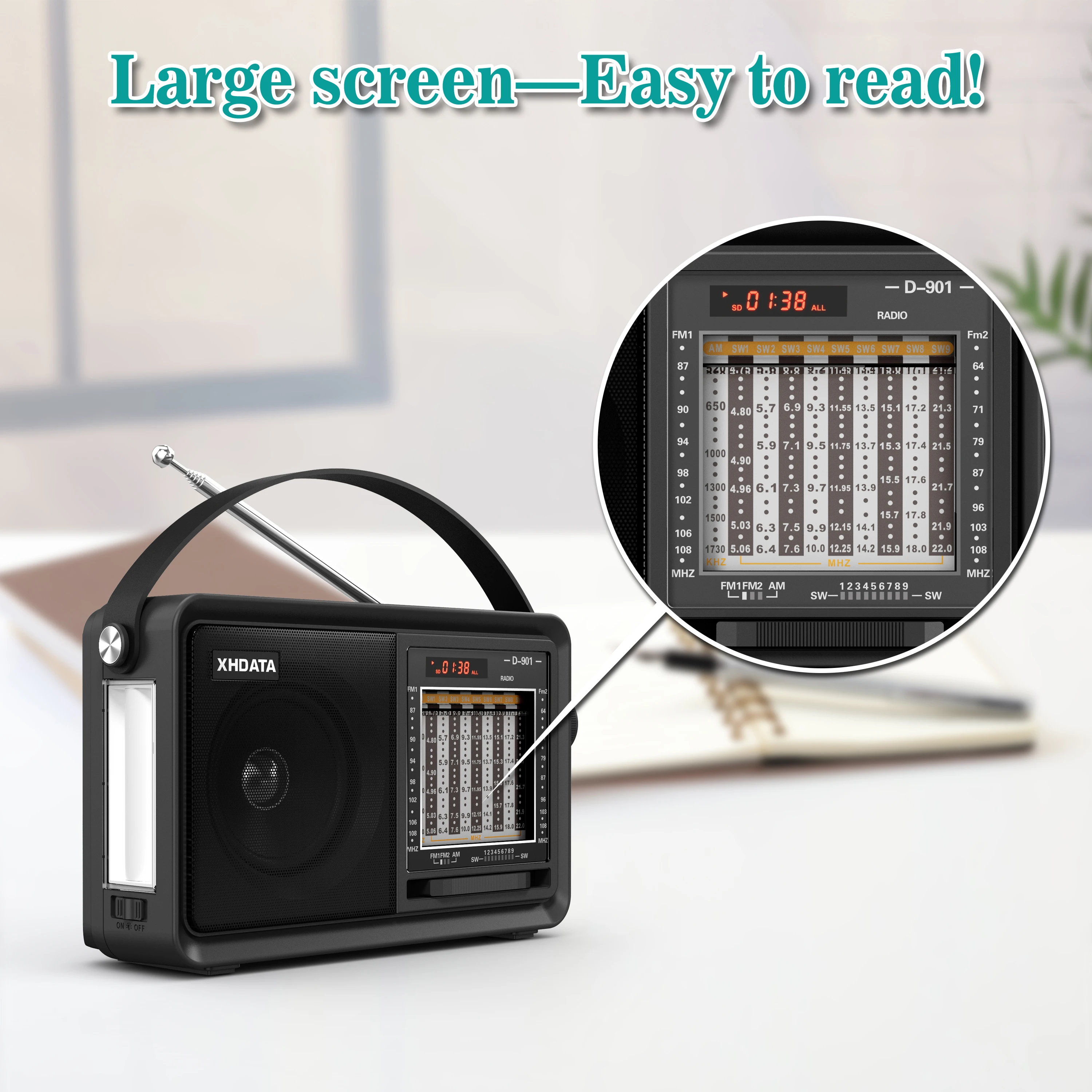 XHDATA D-901 AM FM SW Portable Radio Bluetooth-compatible Radio Receiver With Speaker Support TF Card MP3 Music Player