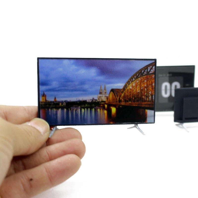 1:12 Doll House TV Simulation Television Mini TV With Stand Base Model Miniature Furniture Dollhouse Living Room Decoration