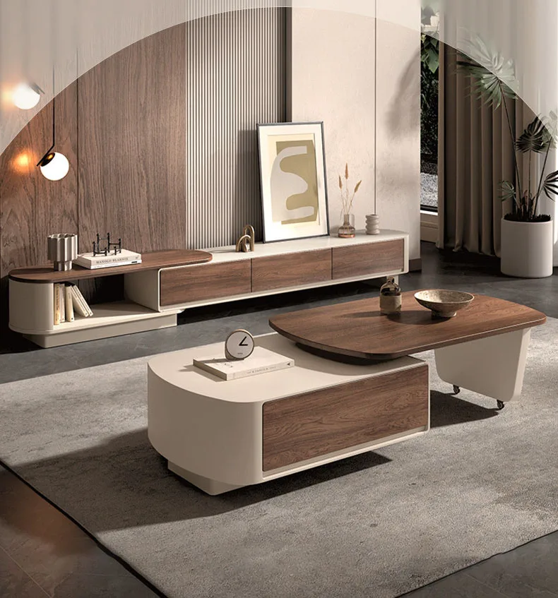 Modern Solid Wood TV Cabinet, Coffee Table, Living Room Furniture, Adopting A Board Wood Style, Suitable For Family Use