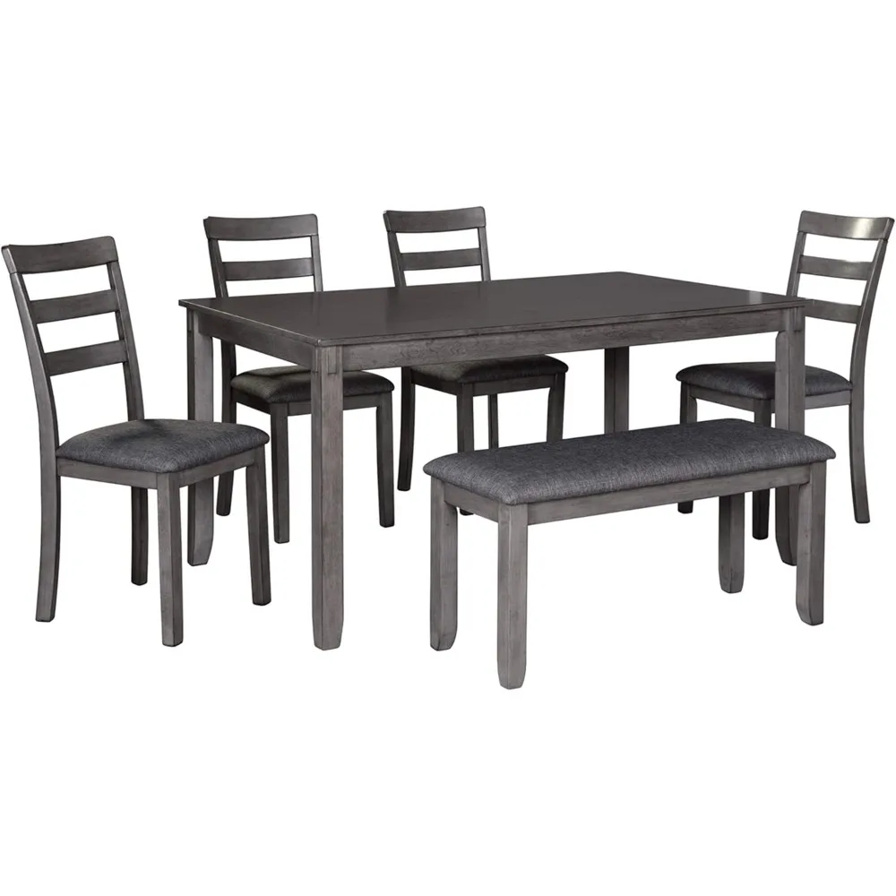 Bridson Modern 6 Piece Dining Set, Includes Dining Table, 4 Chairs & Bench, Gray