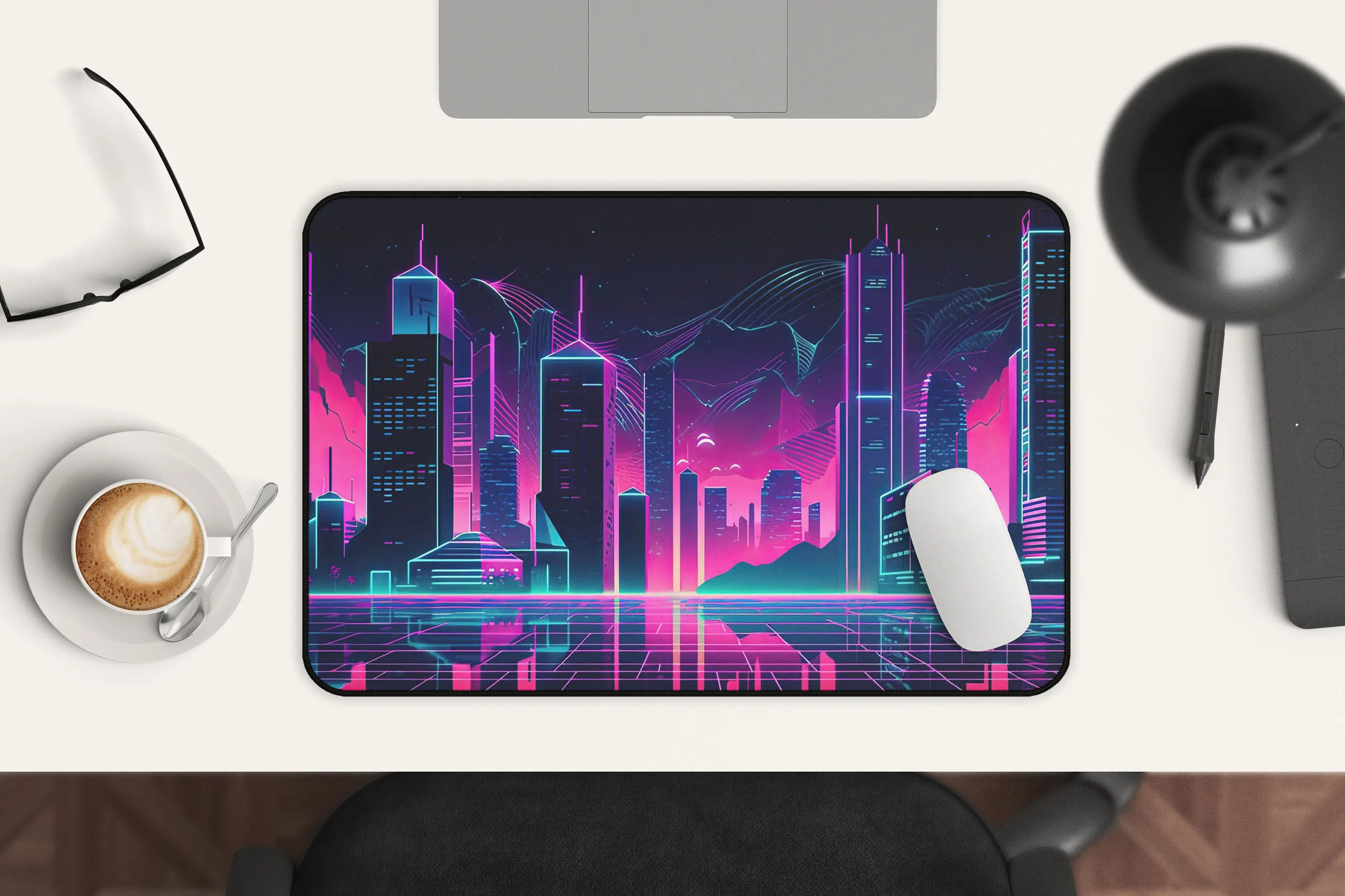 Neon Cityscape Desk Mats, Cute Girl-style Mousepad, Beautiful Computer Desk Mat,non-slip, Waterproof, and Durable Gaming Deskmat