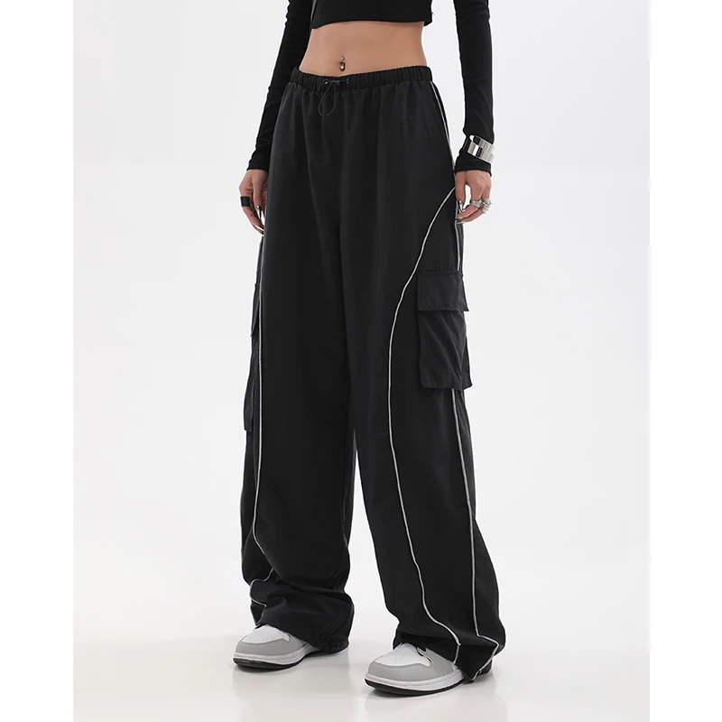 Korean Harajuku Parachute Track Pants Men Sweatpants Wide Leg Joggers Trousers Women Black Streetwear Techwear Cargo Y2K Clothes