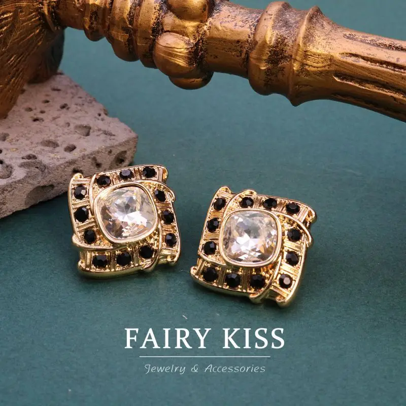 Simple and Exquisite Geometric Earrings with Dense Diamonds Light Luxury High-Grade Earrings vintageMedieval