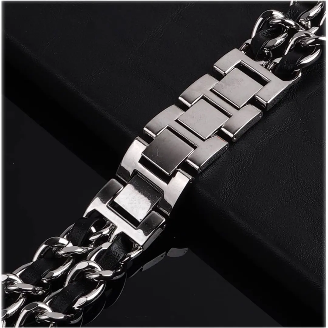 20 22mm metal dupla corrente moda pulseira de couro para garmin vivoactive 3 4 5 6 música venu 2 3 2plus sq 2 música