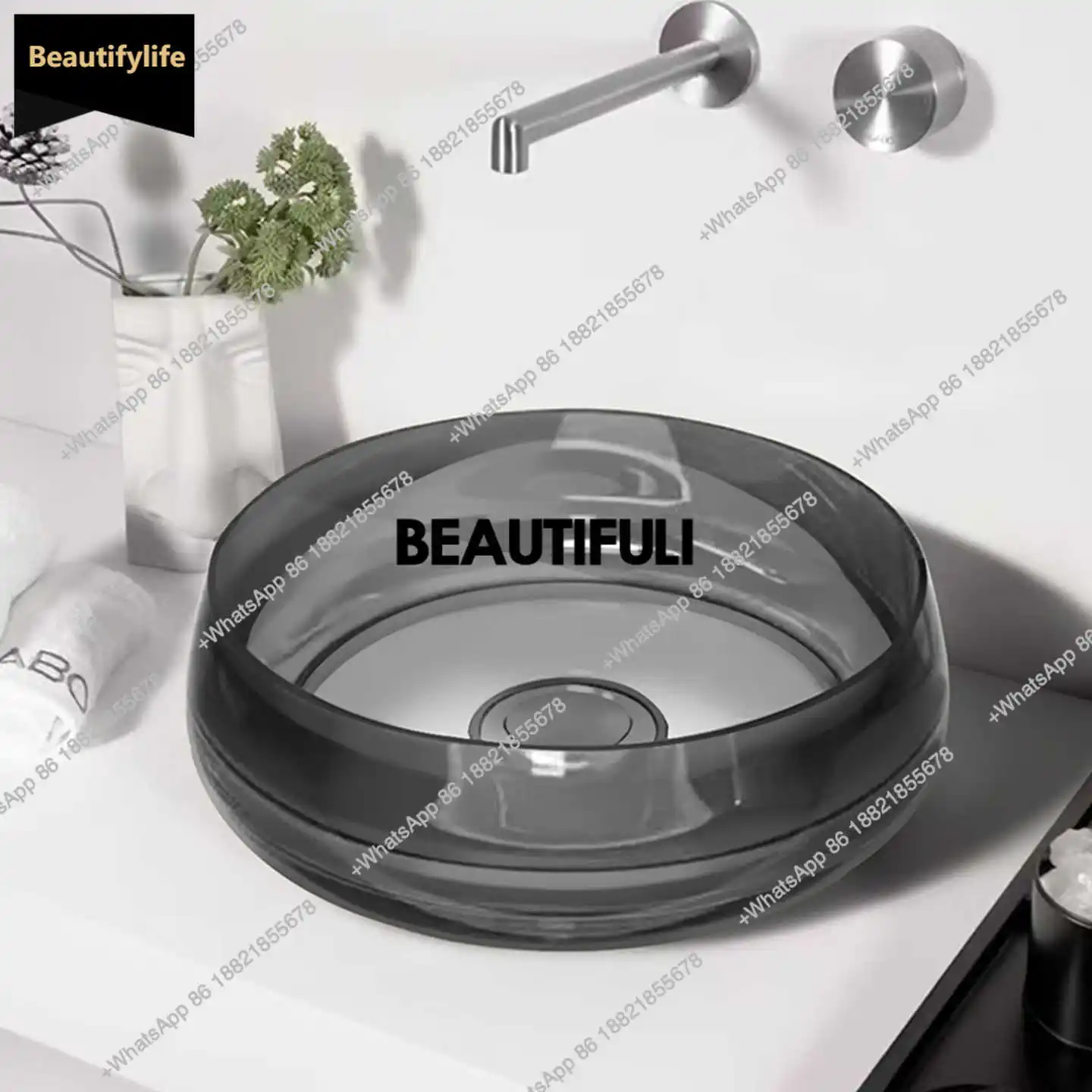 

B567 Высококачественная настольная раковина с художественным кристаллом, круглая раковина с тонким краем, модная цветная прозрачная раковина