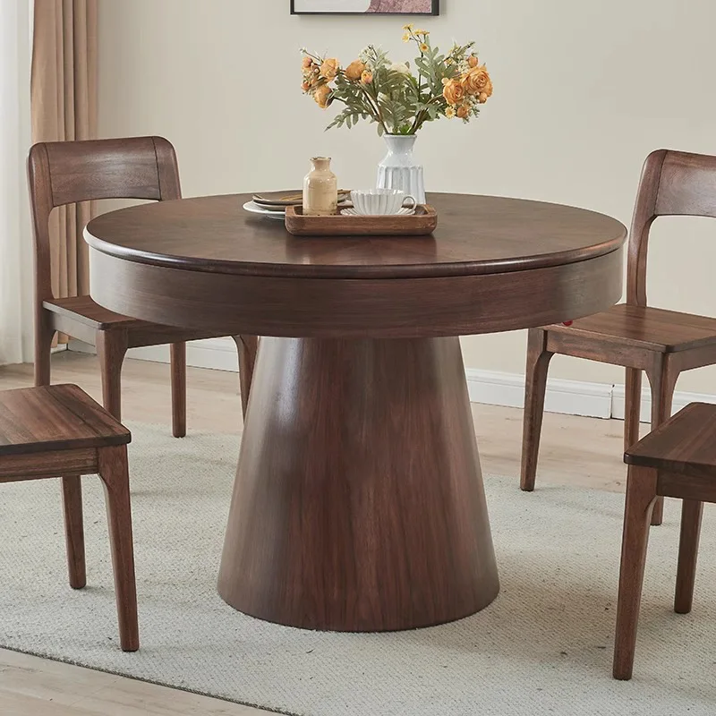 Rotating and retractable round dining table can expand variable diameter small apartment table