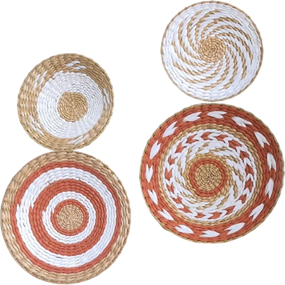 

4Pcs Bohemian Woven Round Plate Wall Decor Bright Wall Decoration Bedroom Living Room Nursery Office Art