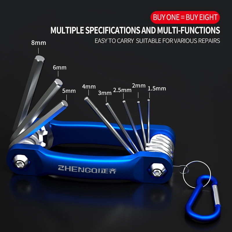 Chiave esagonale pieghevole 8 in 1 Chiave pieghevole multifunzionale in materiale cromo vanadio per set di utensili manuali portatili per ciclismo/lavoro