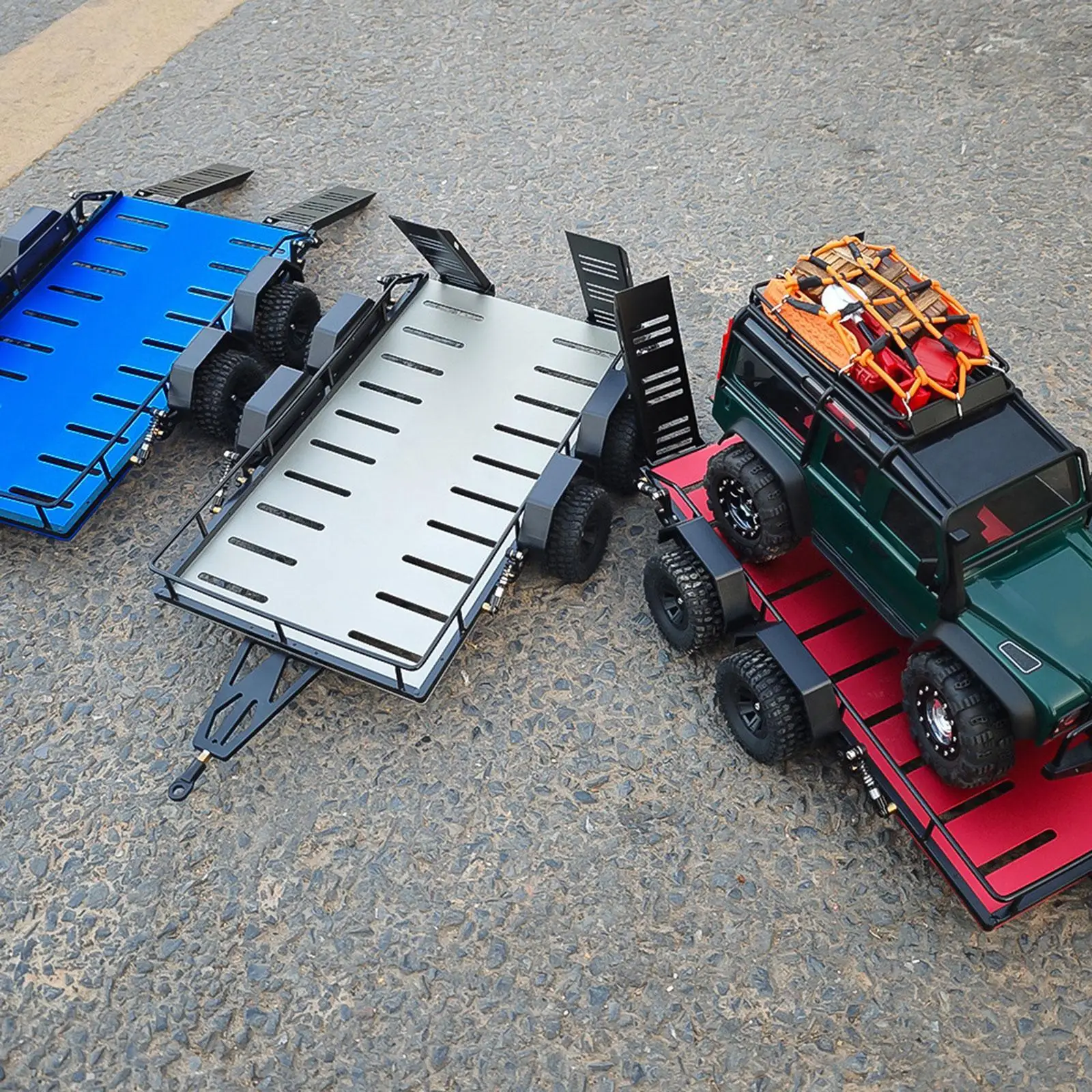 

Heavy Duty Trailer Metal Trailer Car Hopper Trail 1/18 TRXS TRX4M Defender 4WD Dual-Wheel Tow Trailer with Tires for RC Car