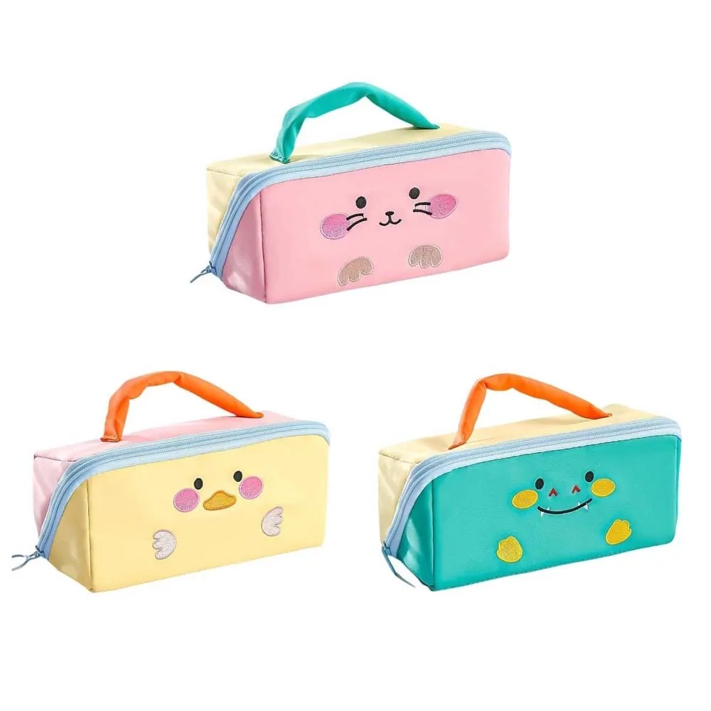 Large Capacity Cartoon Pencil Case Cosmetics Storage 6 Multi Layers Stationery Storage Bag Handheld Duck Rabbit Dinosaur