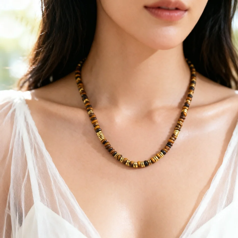

Natural Stone Beaded Choker Necklace for Women Bohemian Surfer Beach JewelrySummer Daily Party Gift