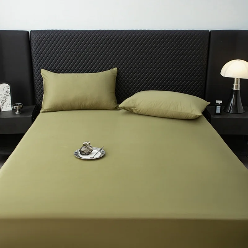 1pc 유칼립투스 리오셀 대나무 장착 시트, 올리브 그린 여름 시원한 느낌 매트리스 커버 120*200+30cm 전체 퀸 침대 사용