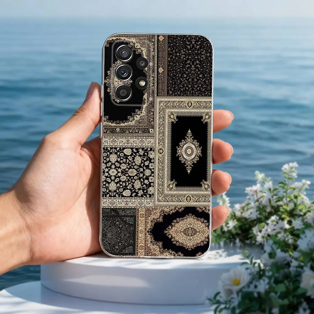 حافظة هاتف على شكل زهور السجاد العربي الفارسي لهاتف سامسونج A51,71,30,S21,10,20,Ultra,FE,Lite,S22,23,9,PIus,شفاف,سيليكون #5