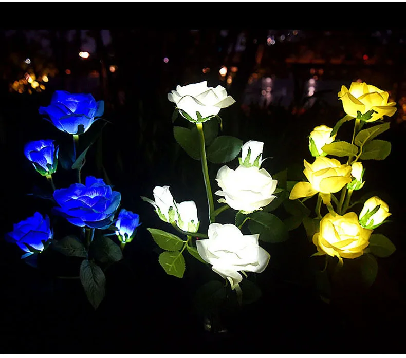 4 Head lilies LED Solar Power Rose Flower Solar LED Light Garden Yard Lawn Night Lamp Landscape Garden Home Decoration Flowers