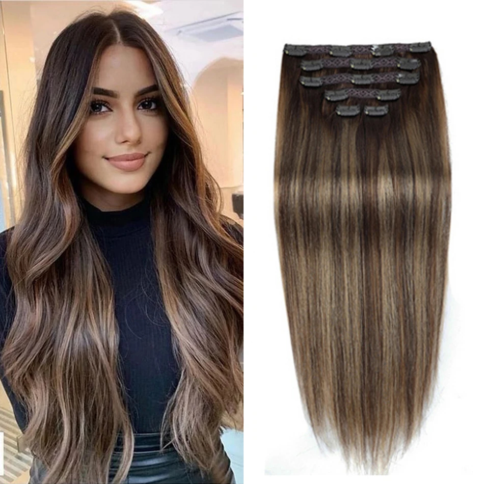 

Прямые заколки для наращивания человеческих волос, бразильские натуральные черные 100% человеческие волосы, наращивание волос с двойным утком для женщин